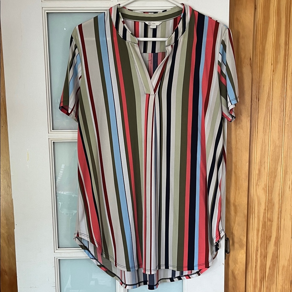 Colorful Striped V-Neck Women's Blouse